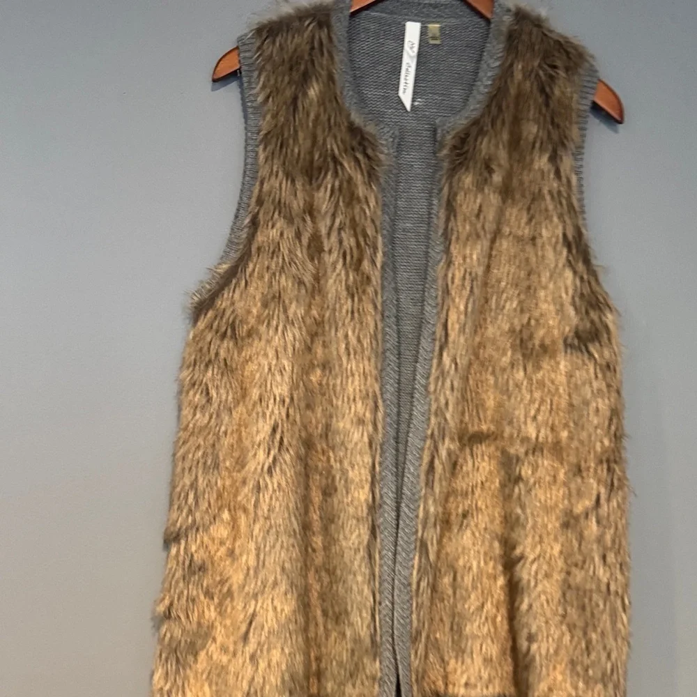 NY Collection Faux Fur Vest in Brown‎ and Gray